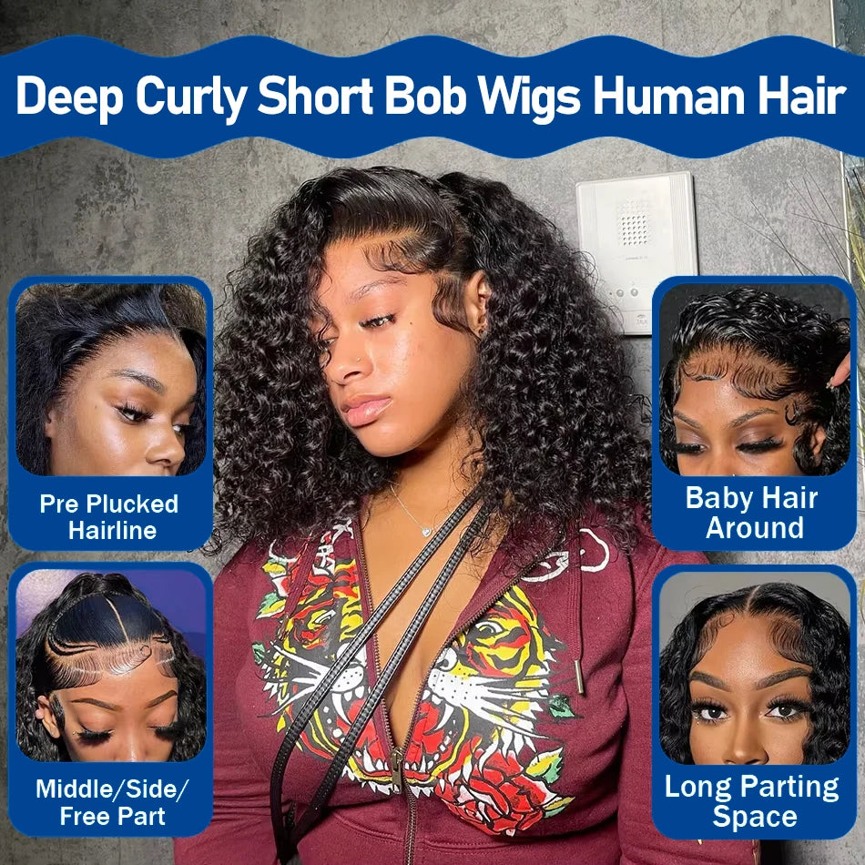 Loose Deep Wave Bob Wigs Human Hair 13x4 Preplucked Transparent Lace Front Human Hair Wigs Water Wave Short Human Hair Wigs