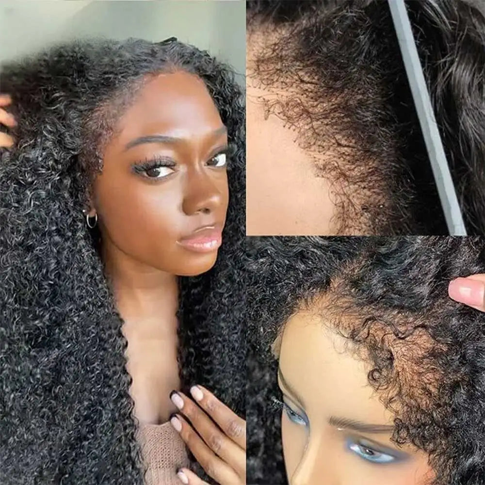 4C kinky Edges Invisible Drawstring 360 Full HD Lace Front Wigs Human Hair Wigs With Kinky Curly Baby Hair Around Glueless Wigs