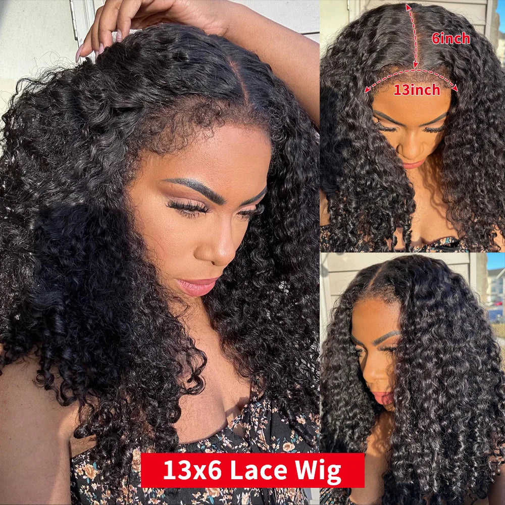 Kinky Curly 13x6 HD Lace Frontal Wig 4C Edges Curly Baby Hair For Women 7x5 Glueless Pre Cut Lace Deep Wave Wigs 100% Human Hair