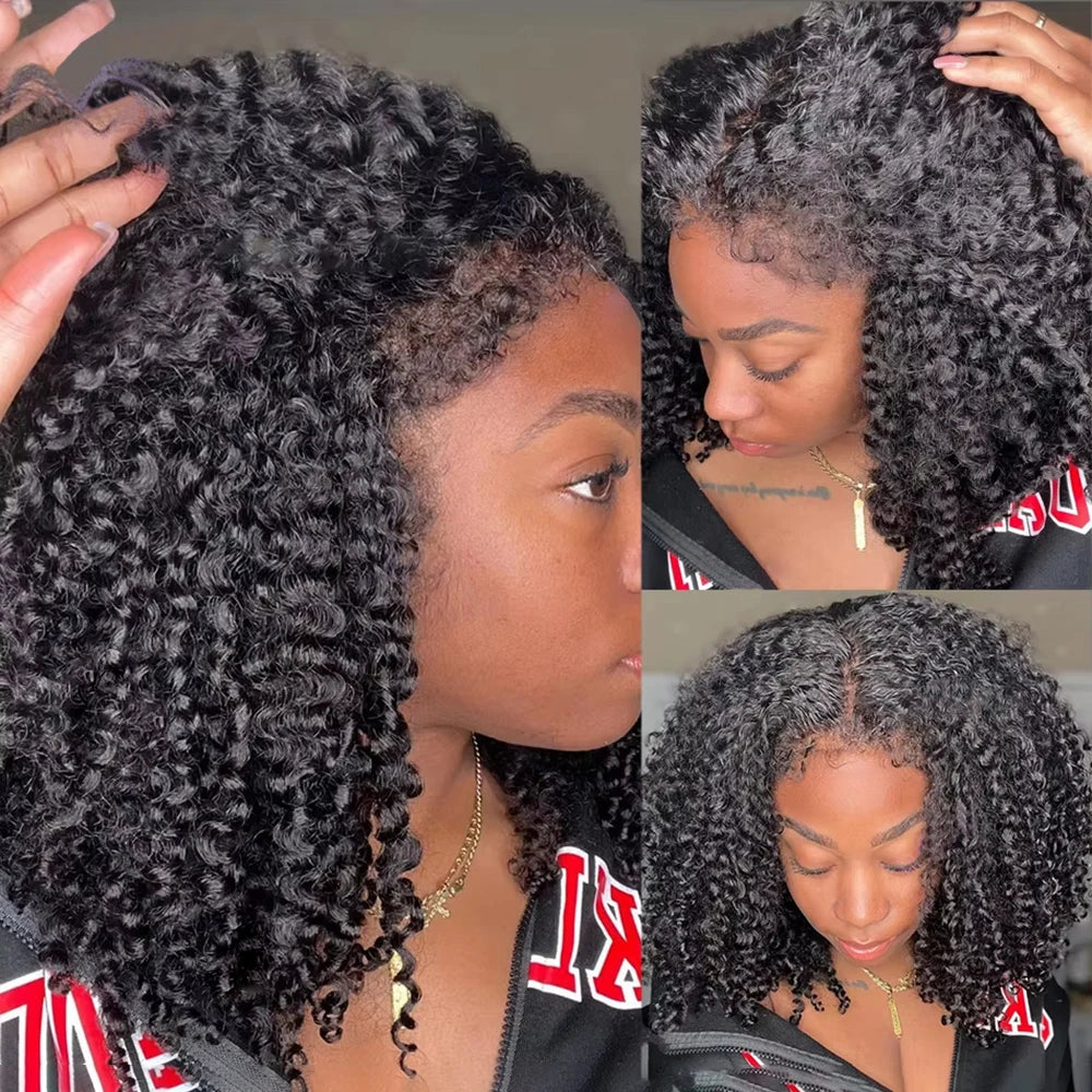 4C Edges Wig Kinky Curly 13x6 HD Lace Frontal Wig Human Hair Afro Curly Transparent Lace Front Human Hair Wigs 300% Full Hair