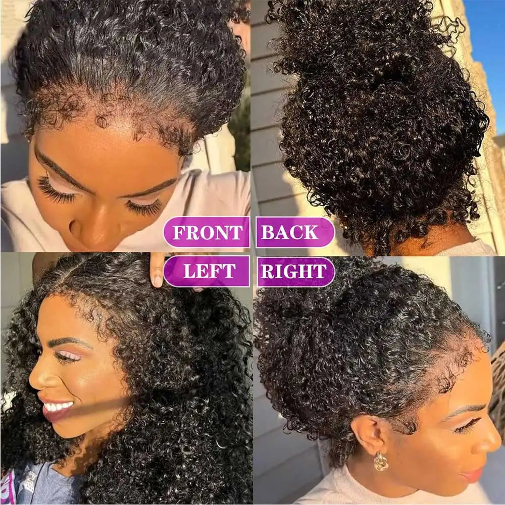 4C kinky Edges Invisible Drawstring 360 Full HD Lace Front Wigs Human Hair Wigs With Kinky Curly Baby Hair Around Glueless Wigs
