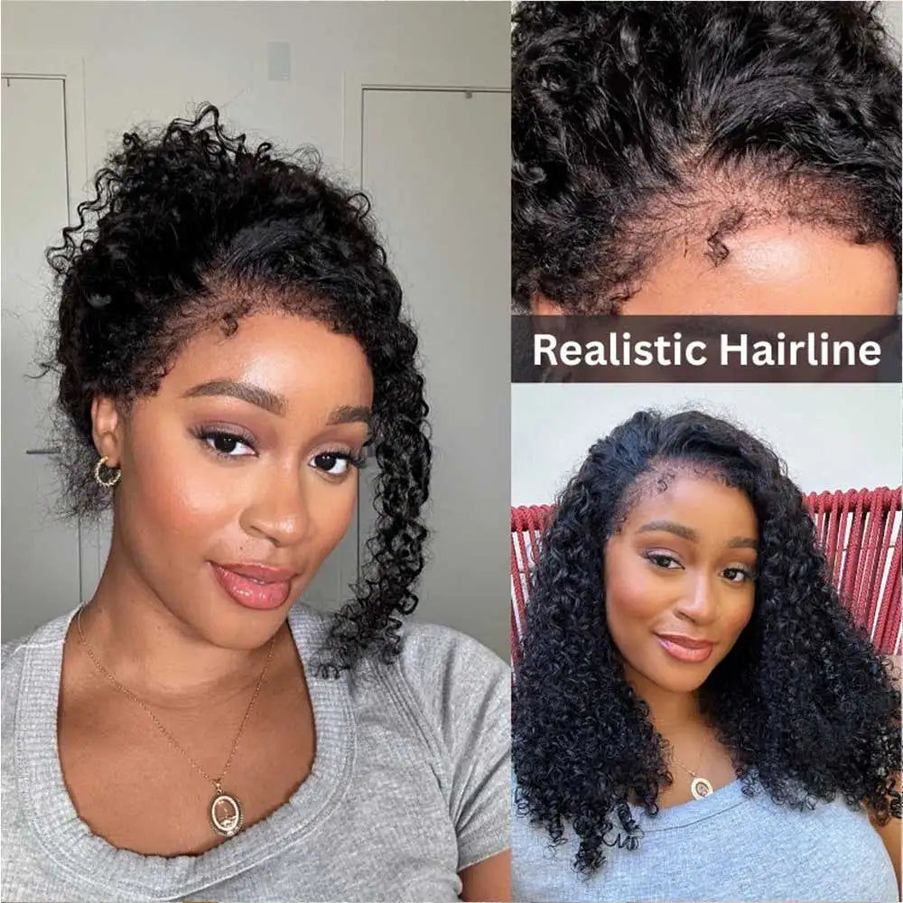 4C kinky Edges Invisible Drawstring 360 Full HD Lace Front Wigs Human Hair Wigs With Kinky Curly Baby Hair Around Glueless Wigs