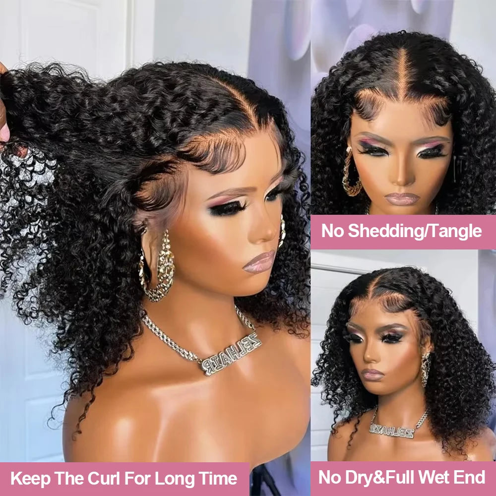 Glueless Deep Wave Wig Human Hair 13x4 7x5 No Glue Bob Wig Ready To Wear Preplucked Curly 13x6 Lace Frontal Wigs For Women 250%
