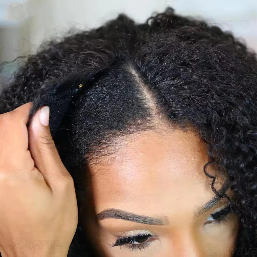 V Part Wig Human Hair Knky Curly Glueless Wig No Leave Out Easy Blend Clip In Half Deep Wave U Part Wig For Black Women 250%