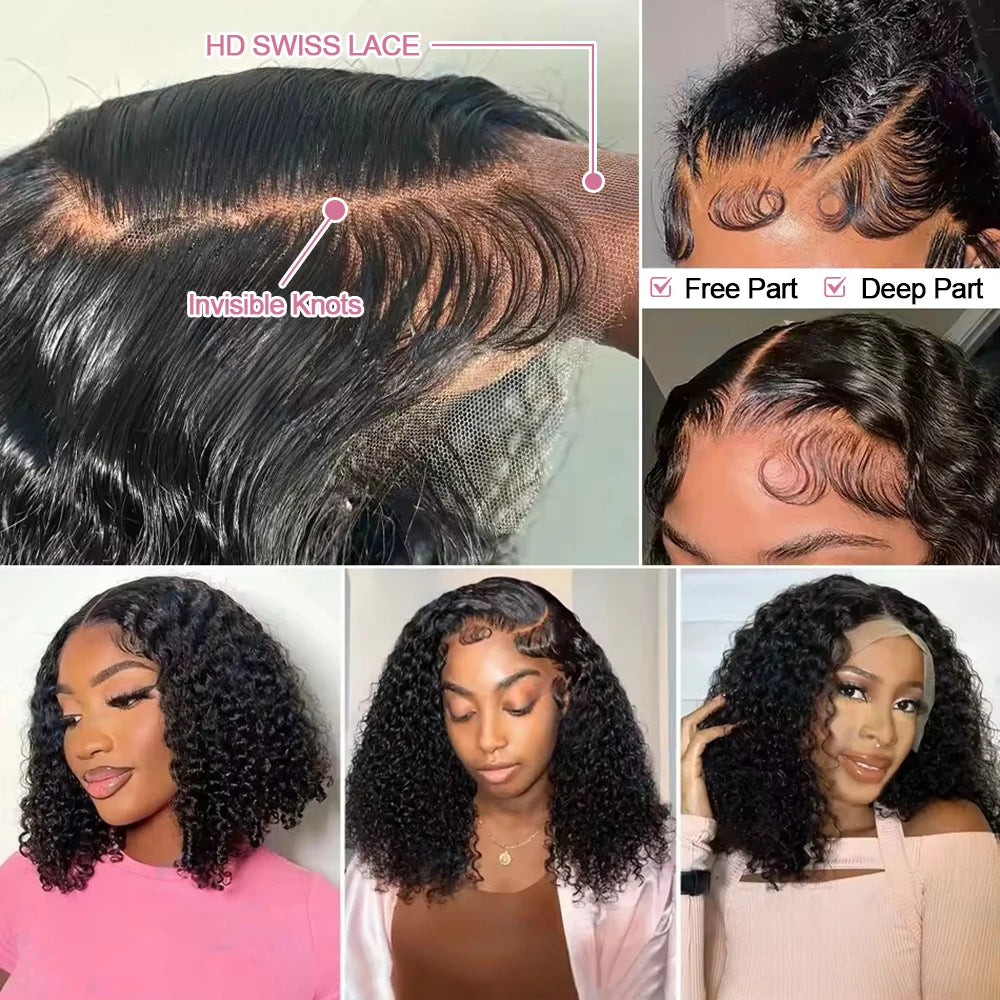 Glueless Deep Wave Wig Human Hair 13x4 7x5 No Glue Bob Wig Ready To Wear Preplucked Curly 13x6 Lace Frontal Wigs For Women 250%