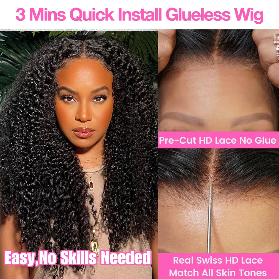 250% Kinky Curly 13x6 HD Lace Frontal Wig Wear Go Glueless Wig Afro Curly Human Hair Wigs 7x5 HD Transparent Lace Closure Wig