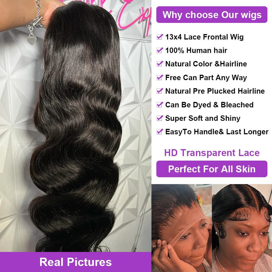 180 Density Body Wave 13x4 Lace Front Wigs Human Hair 13x6 Transparent Lace Frontal Wigs Human Hair Pre Plucked 4x4 Lace Wigs
