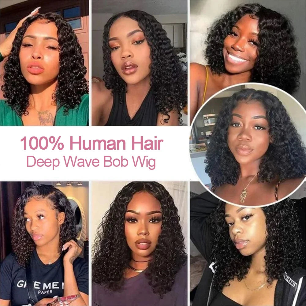 250% Density No Glue 13x4 Pre Cut Lace Wigs Deep Wave Lace Front Human Hair Wig Short Bob Ready To Wear 7x5 Curly Glueless Wigs