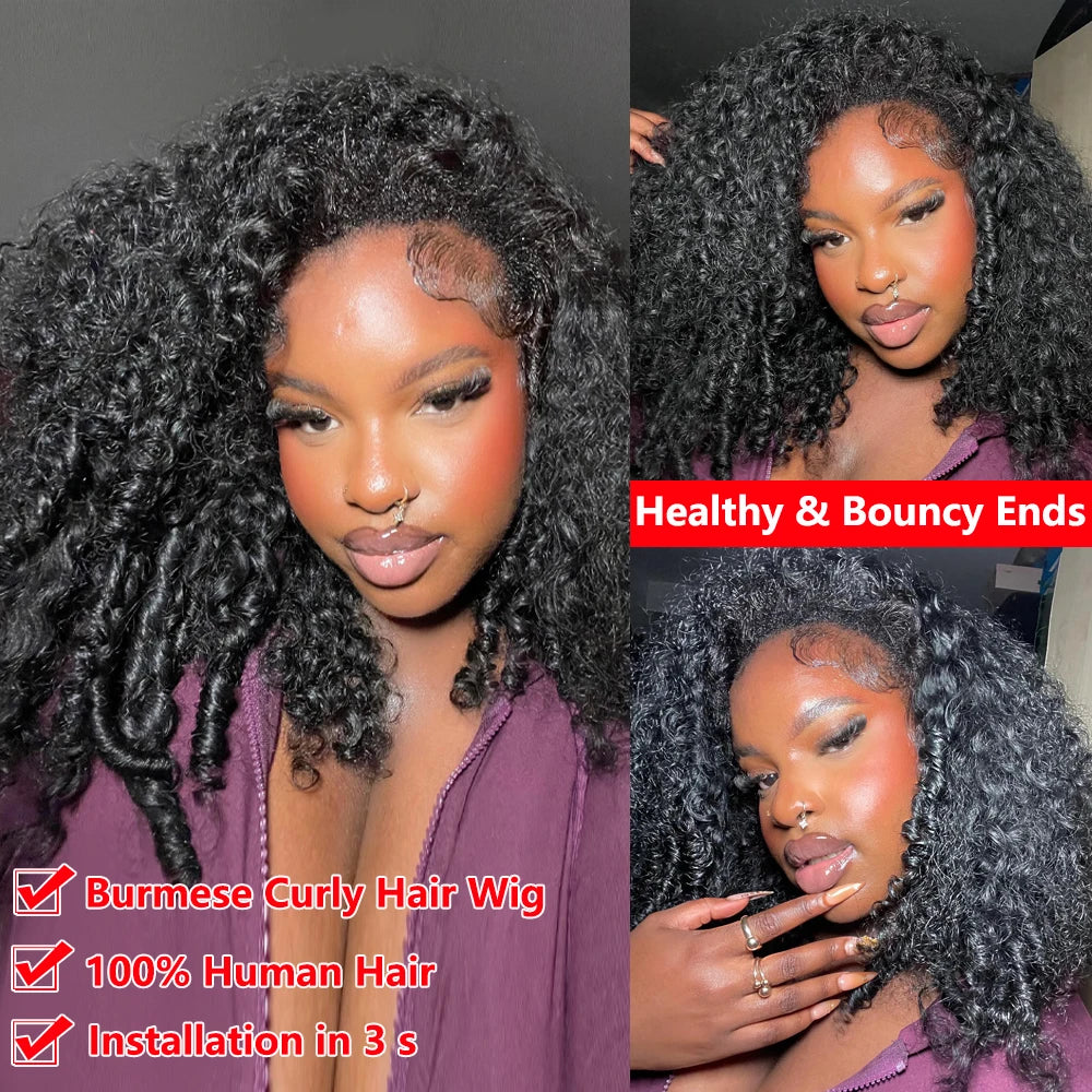 Half Wig Burmese Curly Glueless Human Hair Wigs With Drawstring Seamless Clip 250 Density Beginner Friendly Curly Wigs For Women