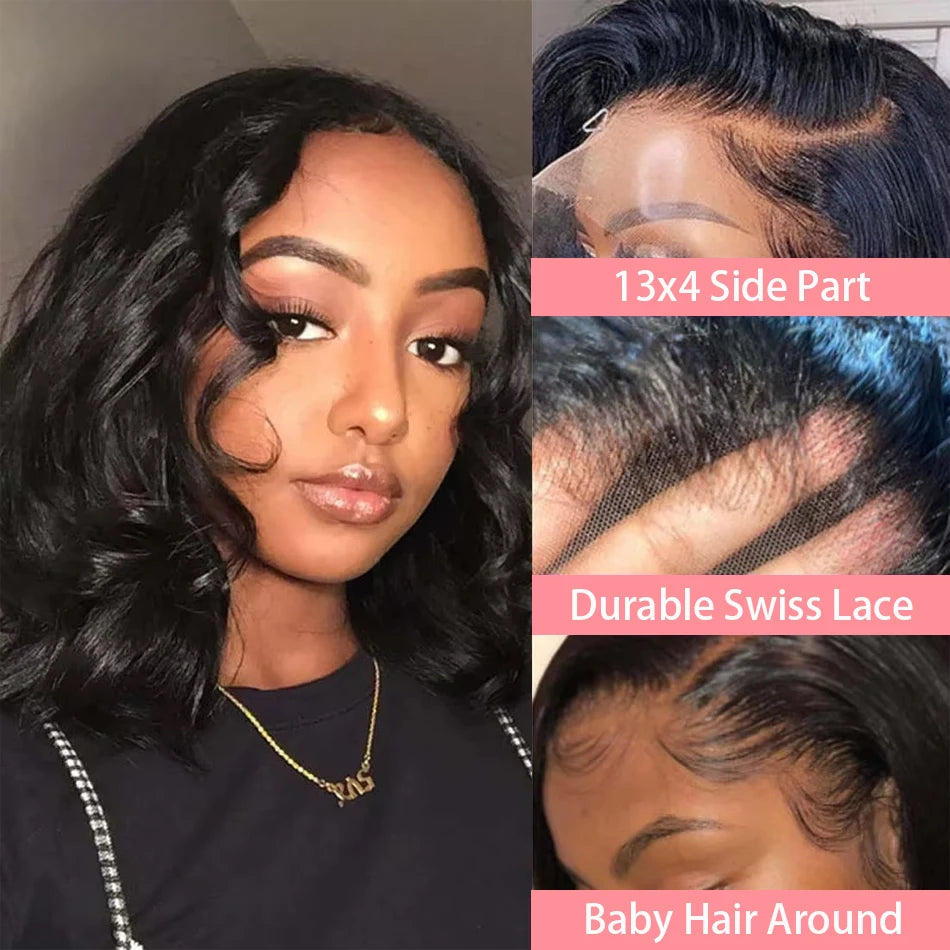 250% Curly Short Bob Body Wave 13x4 Lace Frontal Wigs 12 14 Inch Wavy 4x4 Lace Front Wig Glueless Brazilian Remy 100% Human Hair