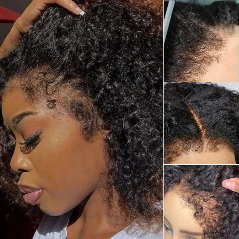 250% 4C Edges Lace Afro Kinky Curly Glueless Wig Human Hair Wear And Go Wig Curly 100% Human Hair Wigs  13x6 HD Lace On Sale