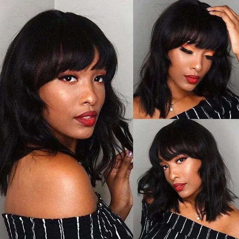 Lafino Full Curly Bob Wigs Human Hair Wigs Afro Curly Wigs With Bangs Glueless Wear Go Curly Bob Wigs Brazilian Human Hair Wigs