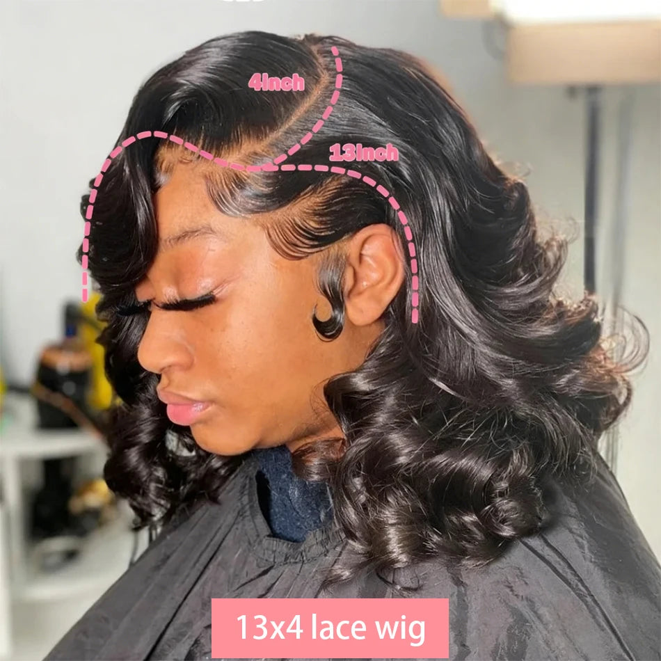 250% Curly Short Bob Body Wave 13x4 Lace Frontal Wigs 12 14 Inch Wavy 4x4 Lace Front Wig Glueless Brazilian Remy 100% Human Hair