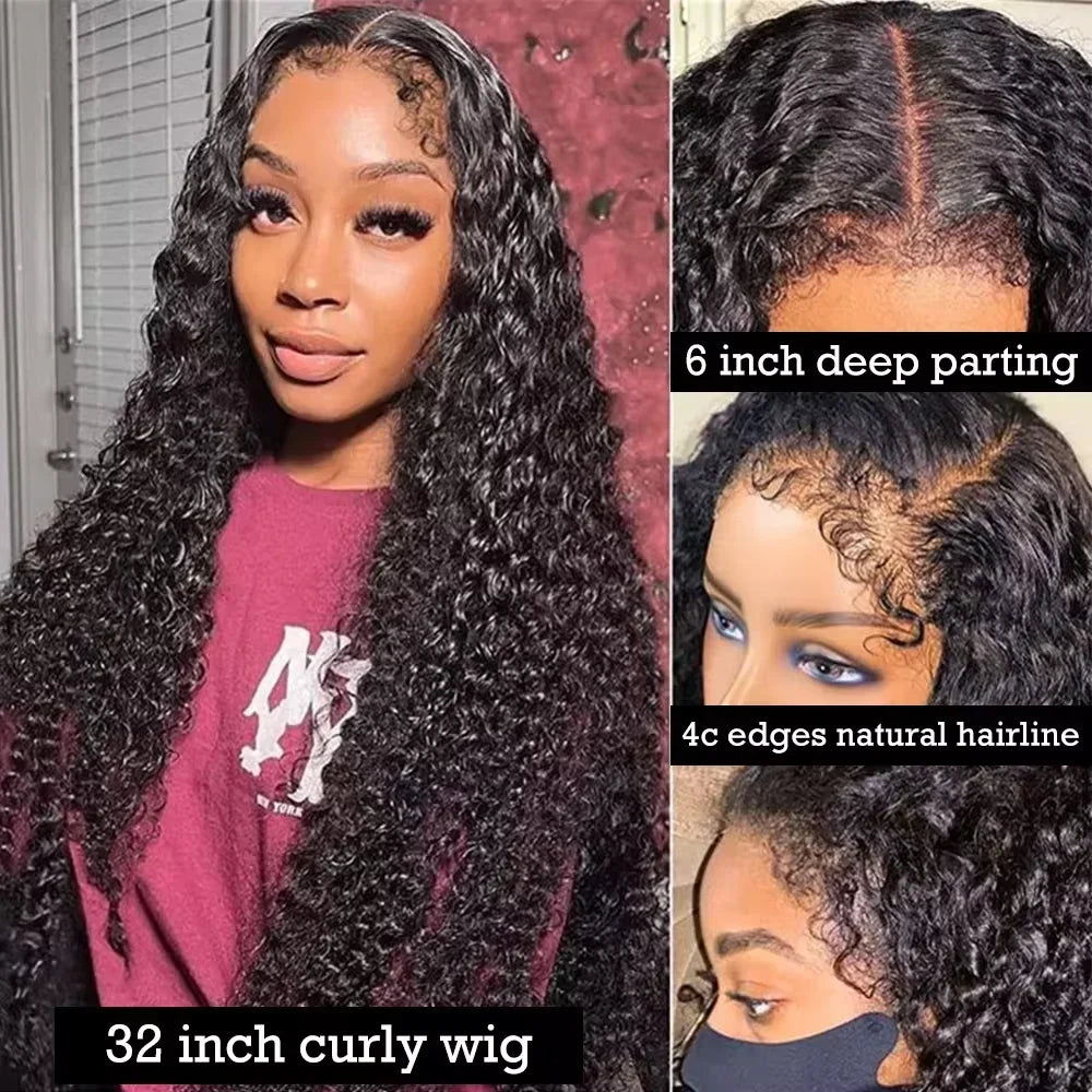 4C Edges Wig Kinky Curly 13x6 HD Lace Frontal Wig Human Hair Afro Curly Transparent Lace Front Human Hair Wigs 300% Full Hair