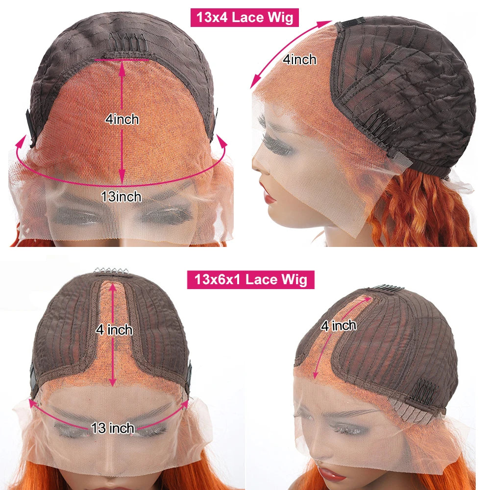 13x4 HD Lace Front Bob Wig for Women Deep Wave Short Remy Human Hair Ginger Orange Color Frontal Glueless Pre Plucked