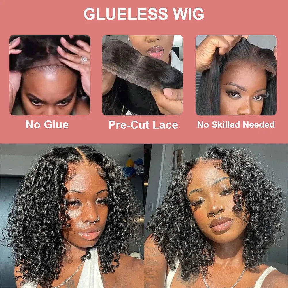Deep Wave 7x5 Glueless Bob Wigs Ready to Wear Human Hair Wear And Go No Glue Curly Lace Front Wigs Pre Plucked Pre Cut Lace Wigs