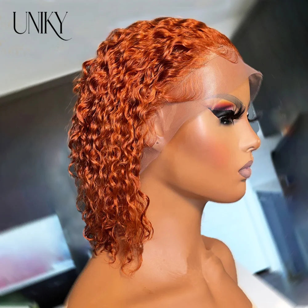 13x4 HD Lace Front Bob Wig for Women Deep Wave Short Remy Human Hair Ginger Orange Color Frontal Glueless Pre Plucked