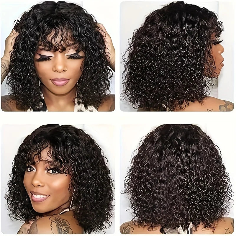 Lafino Full Curly Bob Wigs Human Hair Wigs Afro Curly Wigs With Bangs Glueless Wear Go Curly Bob Wigs Brazilian Human Hair Wigs