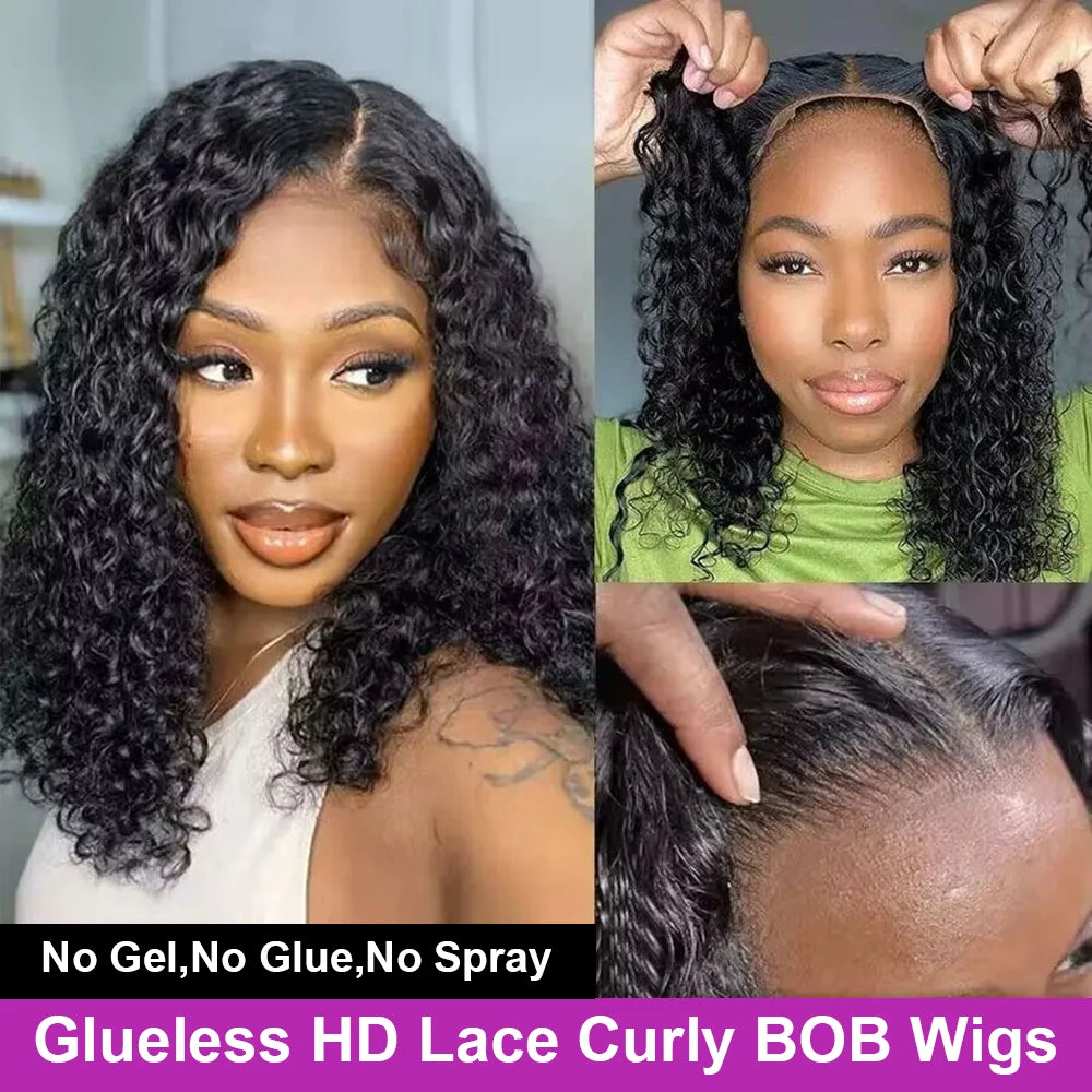 Pre Cut No Glue Water Wave 13x6 Bob Wigs Curly 7x5 Glueless Wig Human Hair Ready To Wear Lace Frontal Wigs For Women Pre Plucked