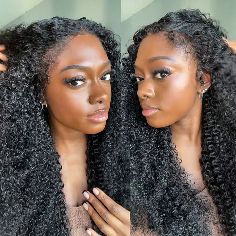 4C Edges Wig Kinky Curly 13x6 HD Lace Frontal Wig Human Hair Afro Curly Transparent Lace Front Human Hair Wigs 300% Full Hair