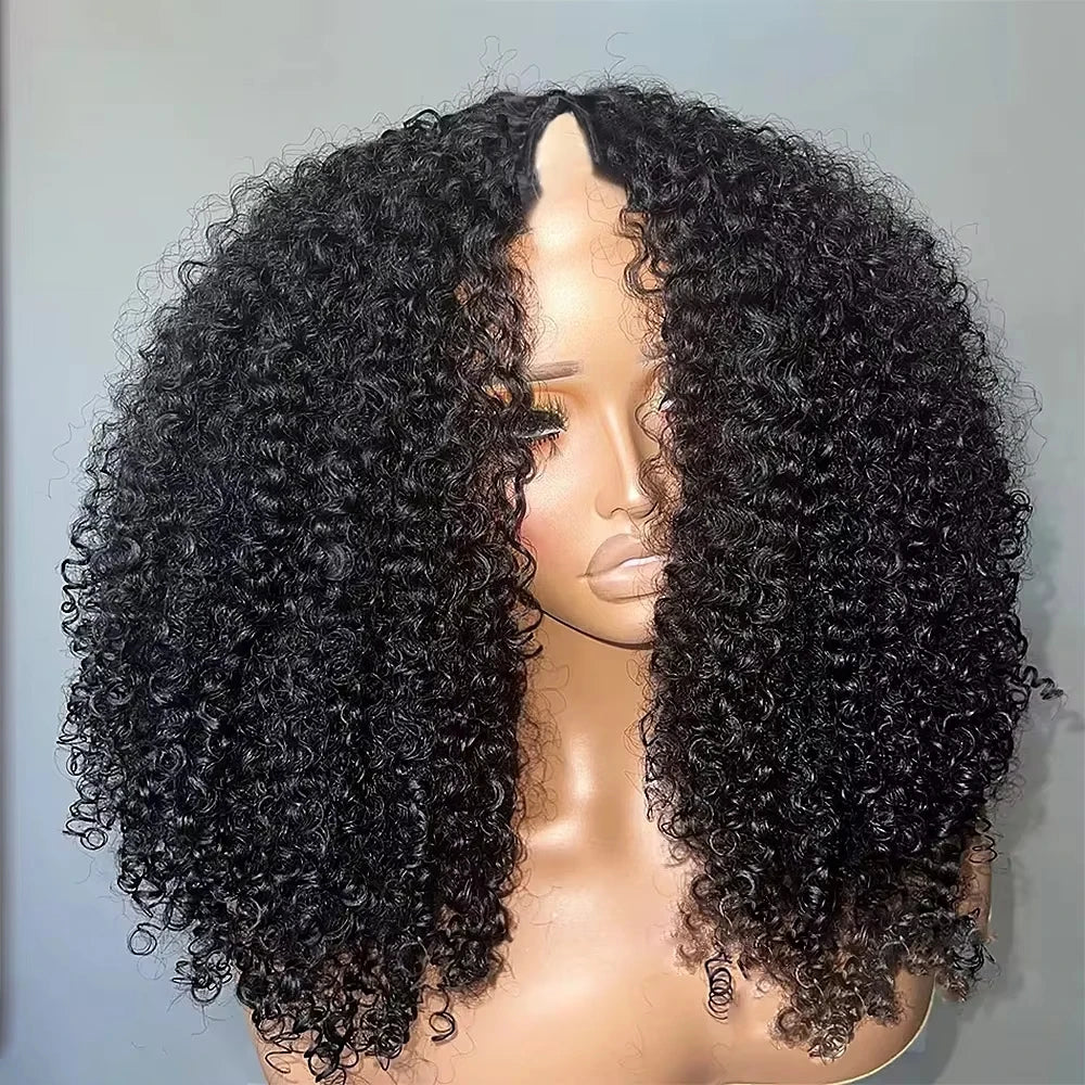 V Part Wig Human Hair Knky Curly Glueless Wig No Leave Out Easy Blend Clip In Half Deep Wave U Part Wig For Black Women 250%