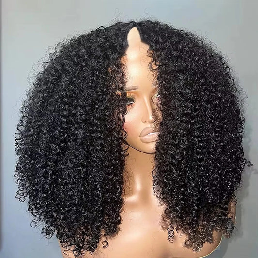 V Part Wig Human Hair Knky Curly Glueless Wig No Leave Out Easy Blend Clip In Half Deep Wave U Part Wig For Black Women 250%