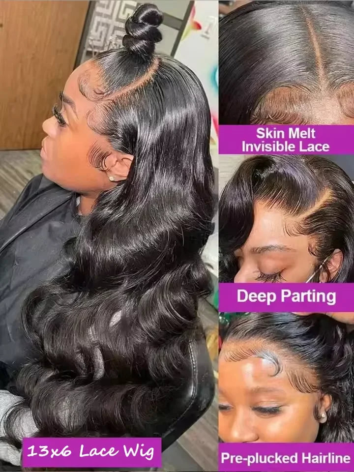 13x6 Lace Front Wigs Human Hair 250 Density Hd Body Wave Lace Frontal Human Hair Wigs For Women Glueless Pre Plucked Black Wig