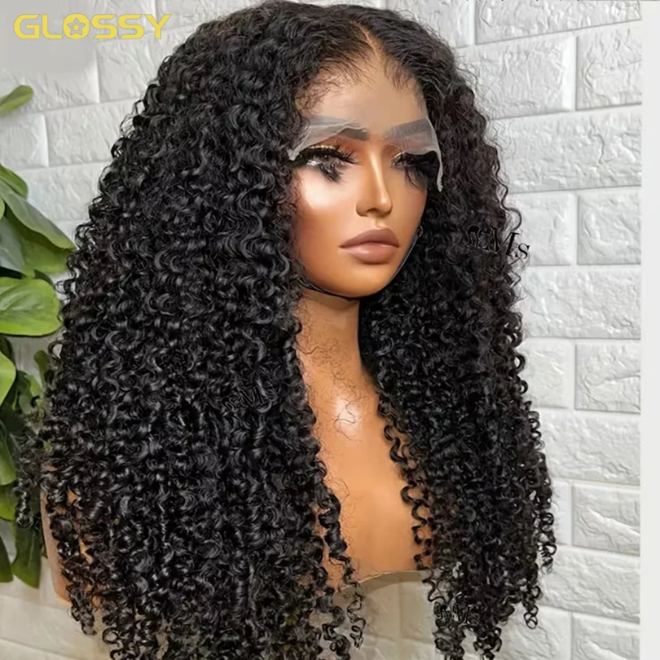 250% 4C Edges Lace Afro Kinky Curly Glueless Wig Human Hair Wear And Go Wig Curly 100% Human Hair Wigs  13x6 HD Lace On Sale