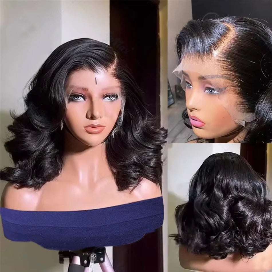 250% Curly Short Bob Body Wave 13x4 Lace Frontal Wigs 12 14 Inch Wavy 4x4 Lace Front Wig Glueless Brazilian Remy 100% Human Hair
