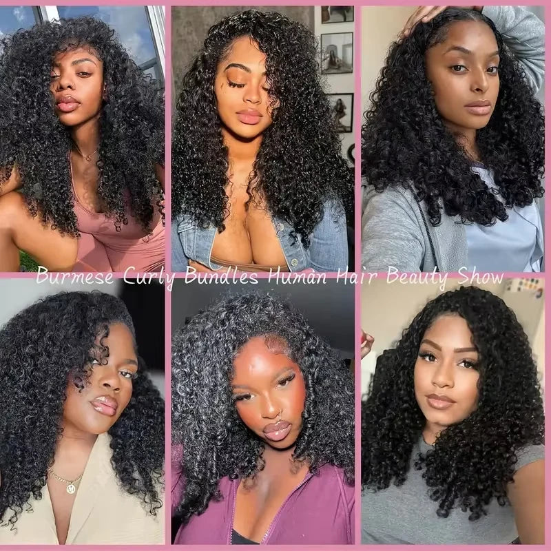 Half Wig Burmese Curly Glueless Human Hair Wigs With Drawstring Seamless Clip 250 Density Beginner Friendly Curly Wigs For Women