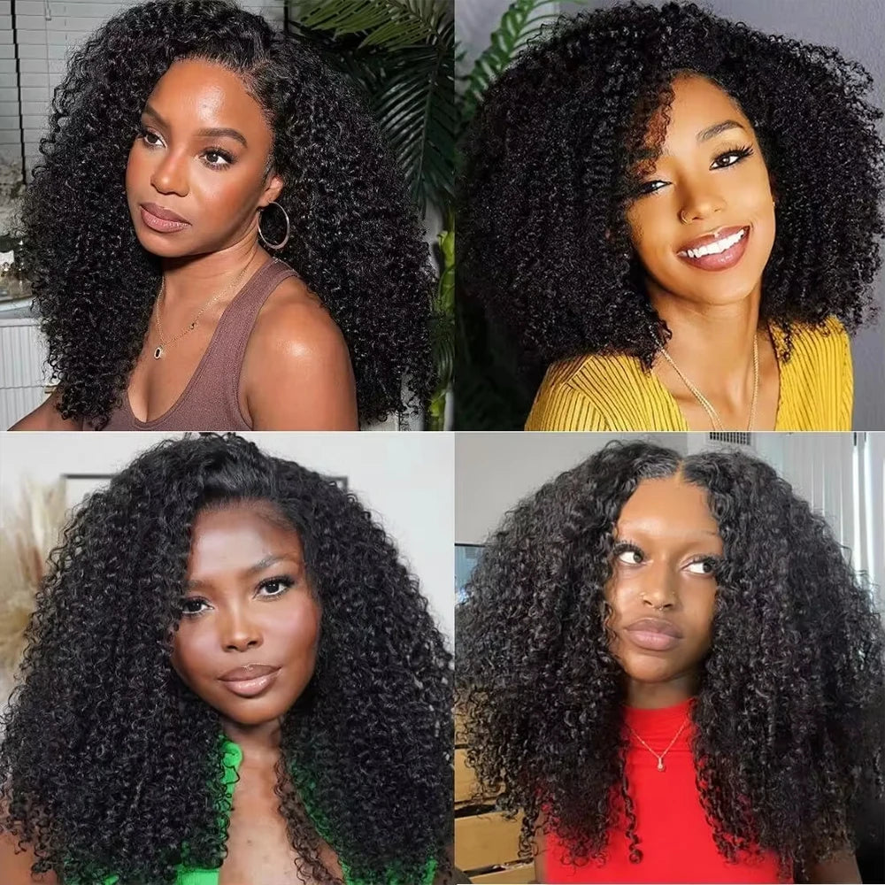 V Part Wig Human Hair Knky Curly Glueless Wig No Leave Out Easy Blend Clip In Half Deep Wave U Part Wig For Black Women 250%
