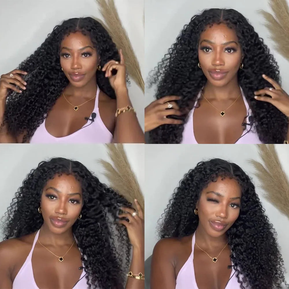 250% 4C Edges Lace Afro Kinky Curly Glueless Wig Human Hair Wear And Go Wig Curly 100% Human Hair Wigs  13x6 HD Lace On Sale