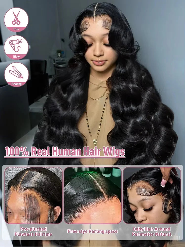 40 46 Inch Body Wave 13x6 HD Lace Front Human Hair Wigs Wet And Wavy Loose Body Wavy 13x4 Lace Frontal Wigs For Women 200%