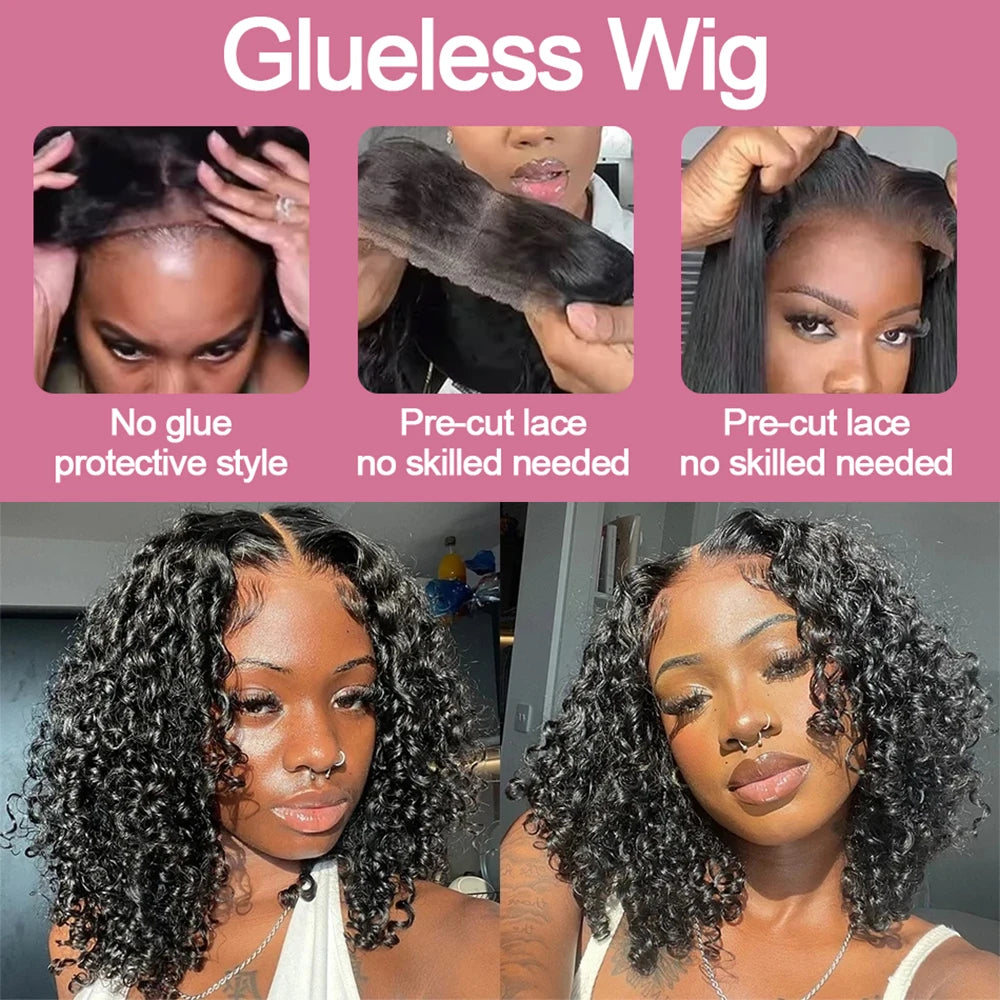 Wear And Go 13x4 Deep Wave Bob Lace Wigs For Women Water Curly 7x5 Glueless Wigs 8 Inch Ready To Go Human Hair Wigs Pre Cut Lace