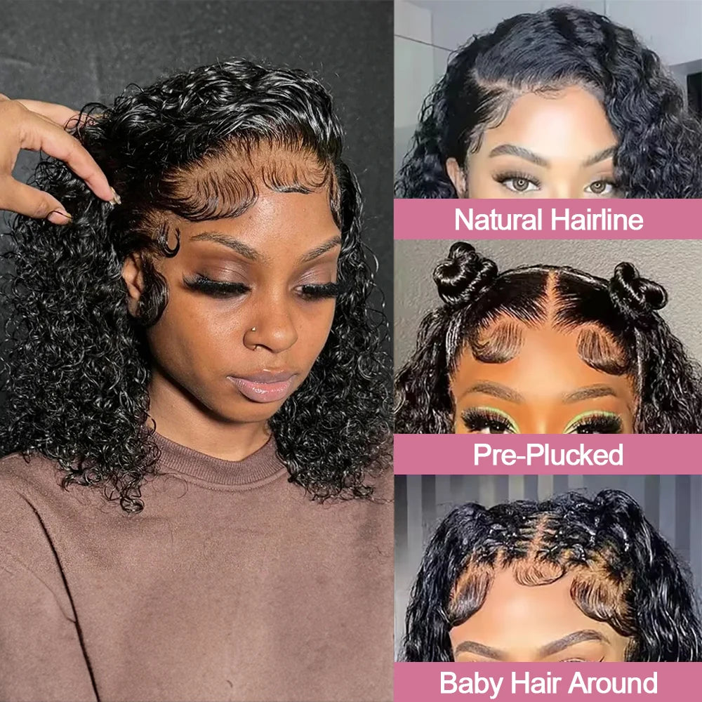 Deep Wave 7x5 Glueless Bob Wigs 13x4 Ready to Wear 100% Human Hair Wear And Go No Glue Curly Wigs Pre Plucked Pre Cut Lace Wigs