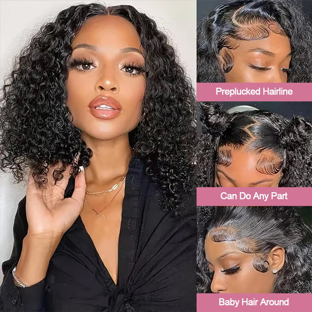 Glueless Deep Wave Wig Human Hair 13x4 7x5 No Glue Bob Wig Ready To Wear Preplucked Curly 13x6 Lace Frontal Wigs For Women 250%