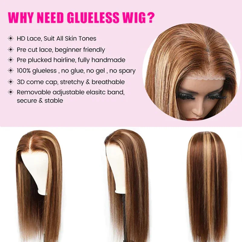 Highlight Glueless Wig Human Hair Ready To Wear And Go For Women 13x6 Hd Frontal Straight Honey Blonde Lace Front Wigs On Sale