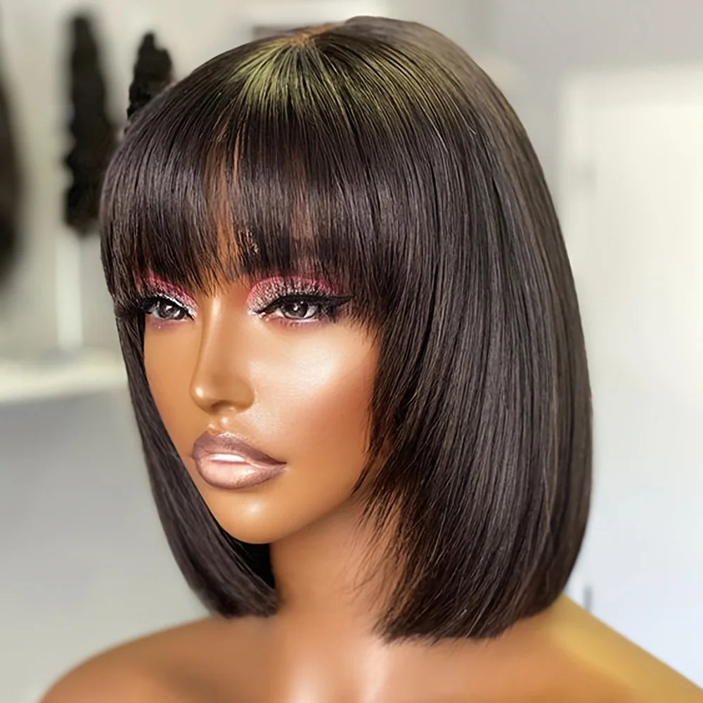Lafino Full Curly Bob Wigs Human Hair Wigs Afro Curly Wigs With Bangs Glueless Wear Go Curly Bob Wigs Brazilian Human Hair Wigs