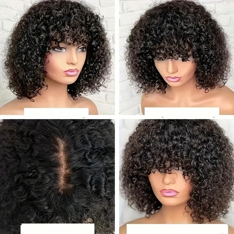 Lafino Full Curly Bob Wigs Human Hair Wigs Afro Curly Wigs With Bangs Glueless Wear Go Curly Bob Wigs Brazilian Human Hair Wigs