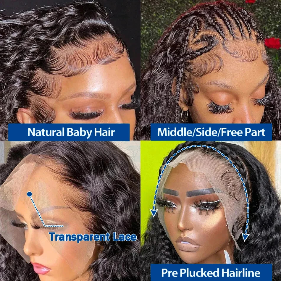 Loose Deep Wave Bob Wigs Human Hair 13x4 Preplucked Transparent Lace Front Human Hair Wigs Water Wave Short Human Hair Wigs